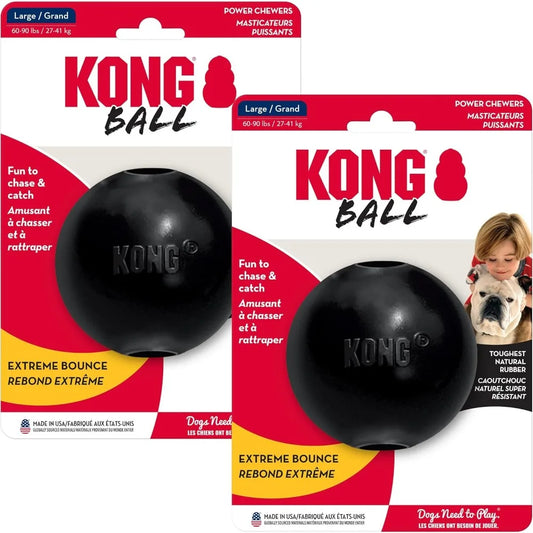 KONG Extreme Ball 2-Pack – Durable Rubber Dog Toy for Power Chewers – Tough Fetch Ball with Hole for Treats – Ideal for Training