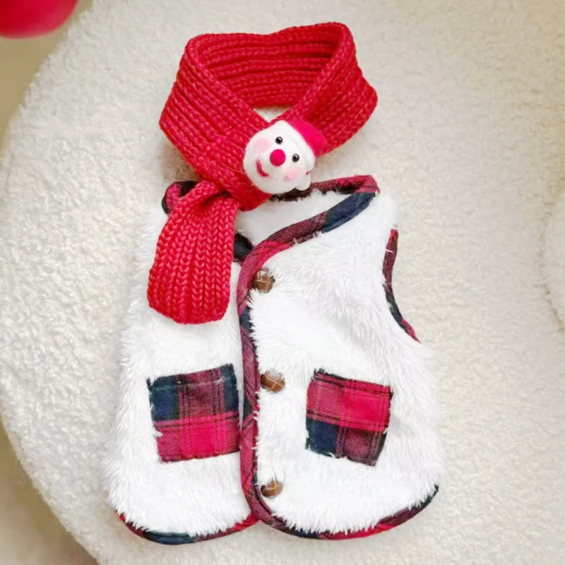 Dog Cat Winter Warm Fleece Clothes With Scarf Christmas Dog Puppy kitten Costume Jacket Vest Xmas Chihuahua French Pet Outfit