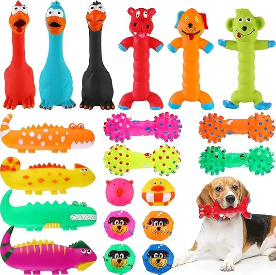 Shappy 20 Pcs Squeaky Dog Toys, Latex Rubber Dog Toys Bulk Soft Squeak Chew Balls Assorted Animals Puppy Fetch Interactive Play