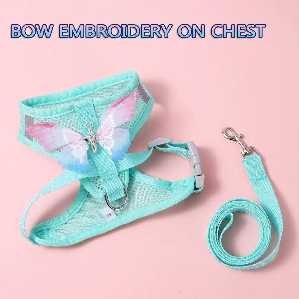 Butterfly Cute Breathable Dog Harness Set for Small Dogs Cat Puppy Chest Vest Leash Outdoor Walking Pet Accessories Summer