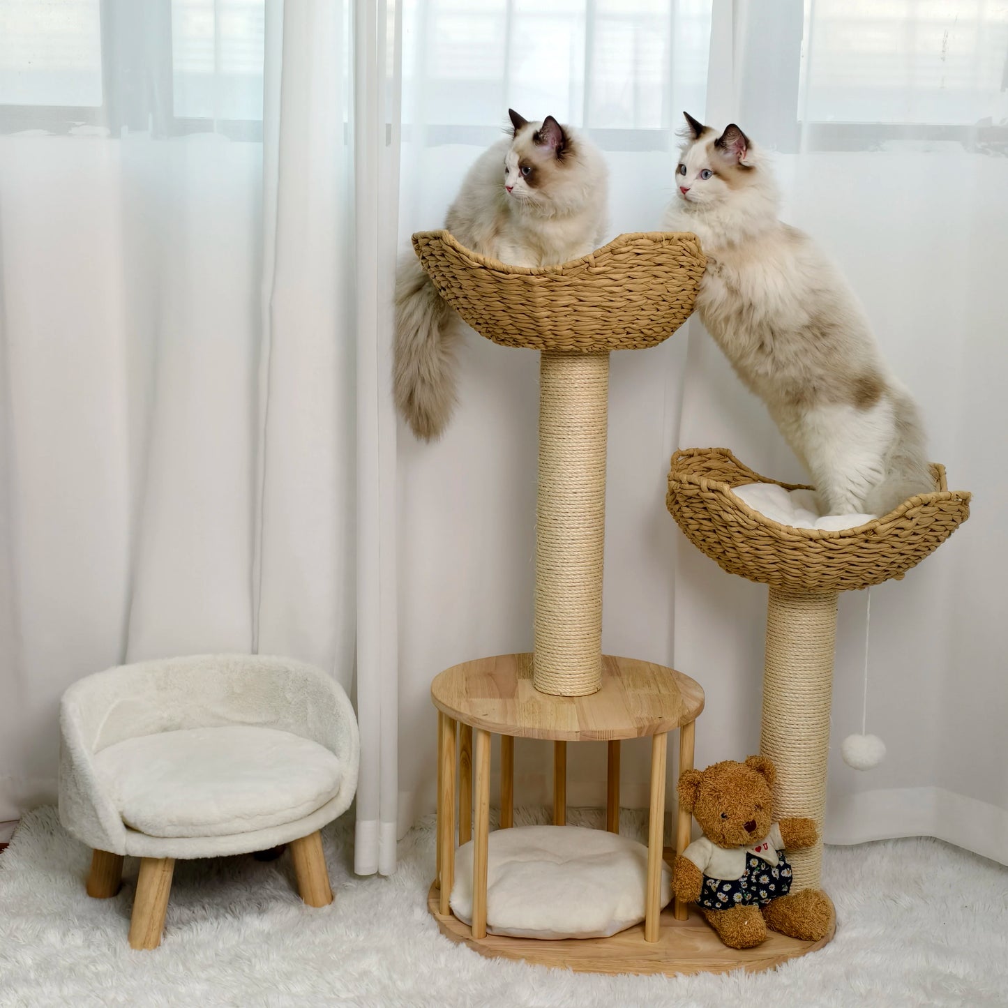 99CM Tall Multilevel Cat Tree Activity Tower Center with Plush Cushion Dangling Ball Baskets Condo Scratching Post for Indoor