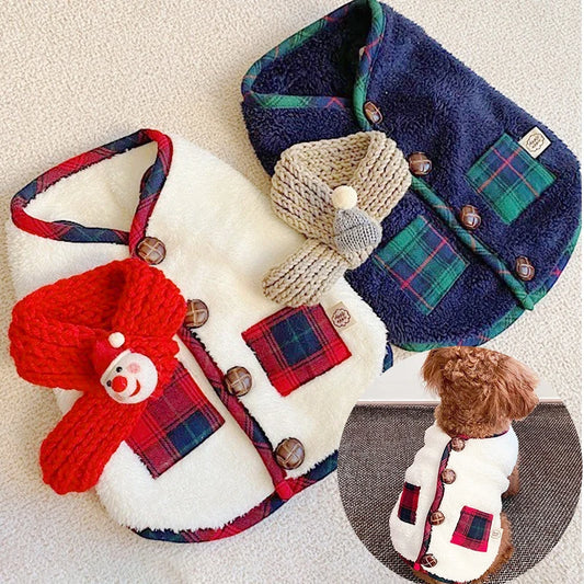 Dog Cat Winter Warm Fleece Clothes With Scarf Christmas Dog Puppy kitten Costume Jacket Vest Xmas Chihuahua French Pet Outfit