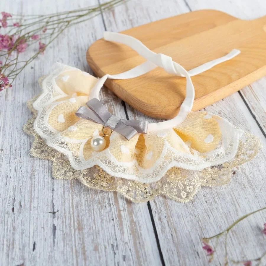 2PCS Dog Cat Collar Pearl Pet Bib Cute Scarfs Necklace Neck Strap for Pet Costume plies