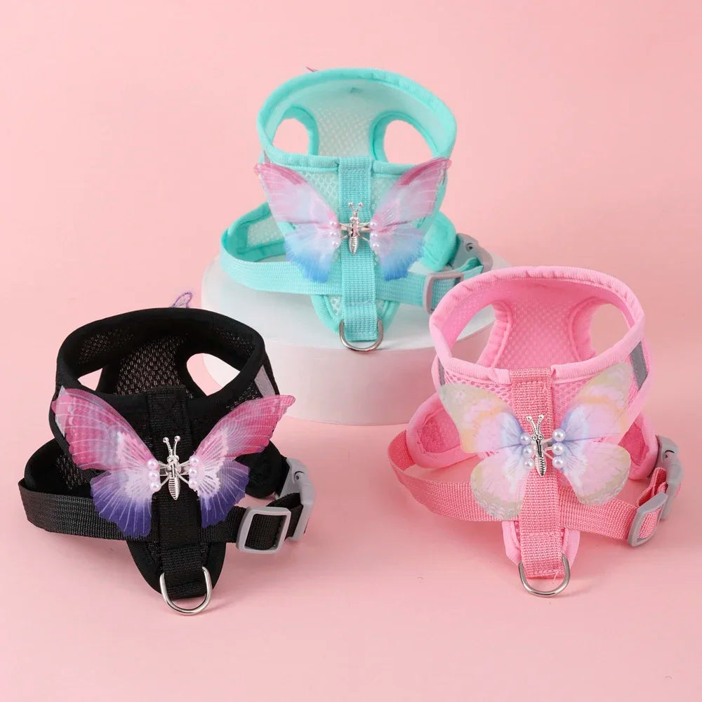 Butterfly Cute Breathable Dog Harness Set for Small Dogs Cat Puppy Chest Vest Leash Outdoor Walking Pet Accessories Summer