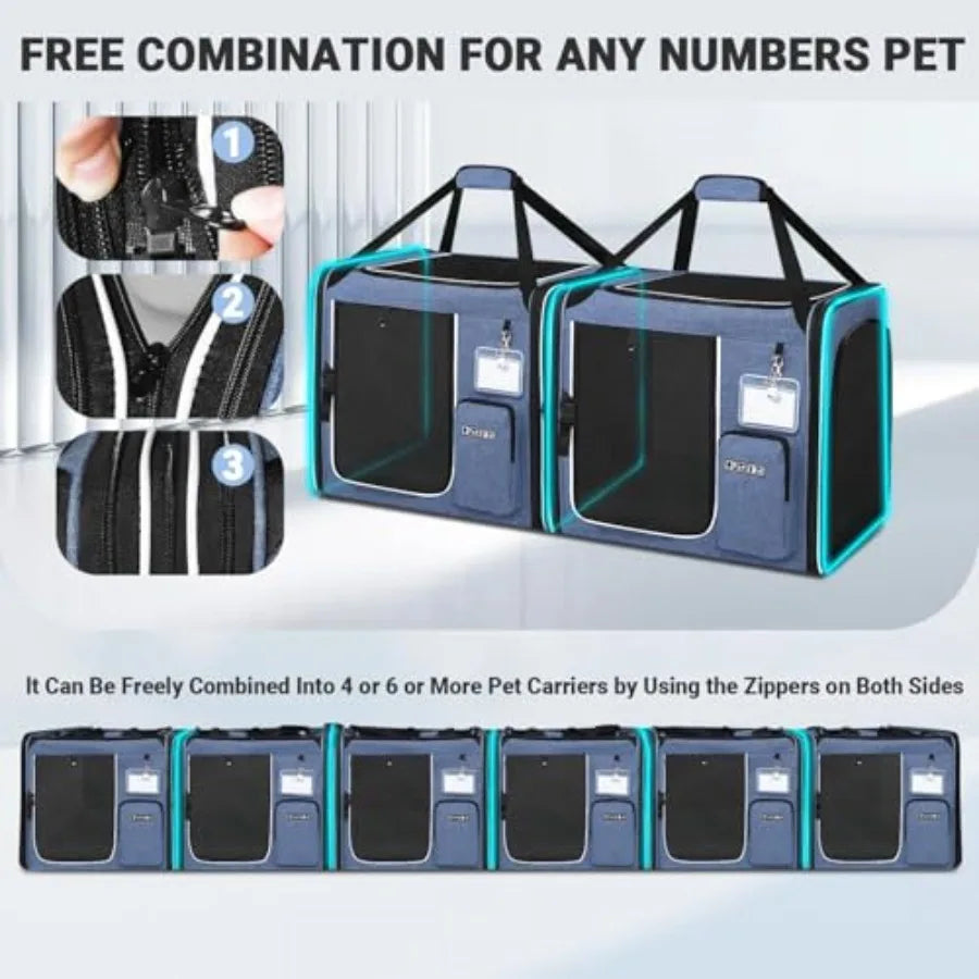 2 in 1 Double Cat Car Travel Carrier with Builtin Litter Box for Multiple Cats 38x17x18 Extra Large Portable Dual Carrier with