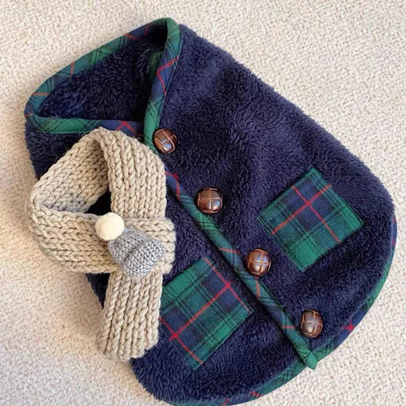 Dog Cat Winter Warm Fleece Clothes With Scarf Christmas Dog Puppy kitten Costume Jacket Vest Xmas Chihuahua French Pet Outfit