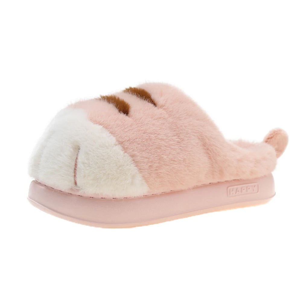3D Cat Paw Plush Slippers Warm Slip-on House Shoes Comfortable Flat Thermal Slippers Furry Paw Couple Slippers for Men Women