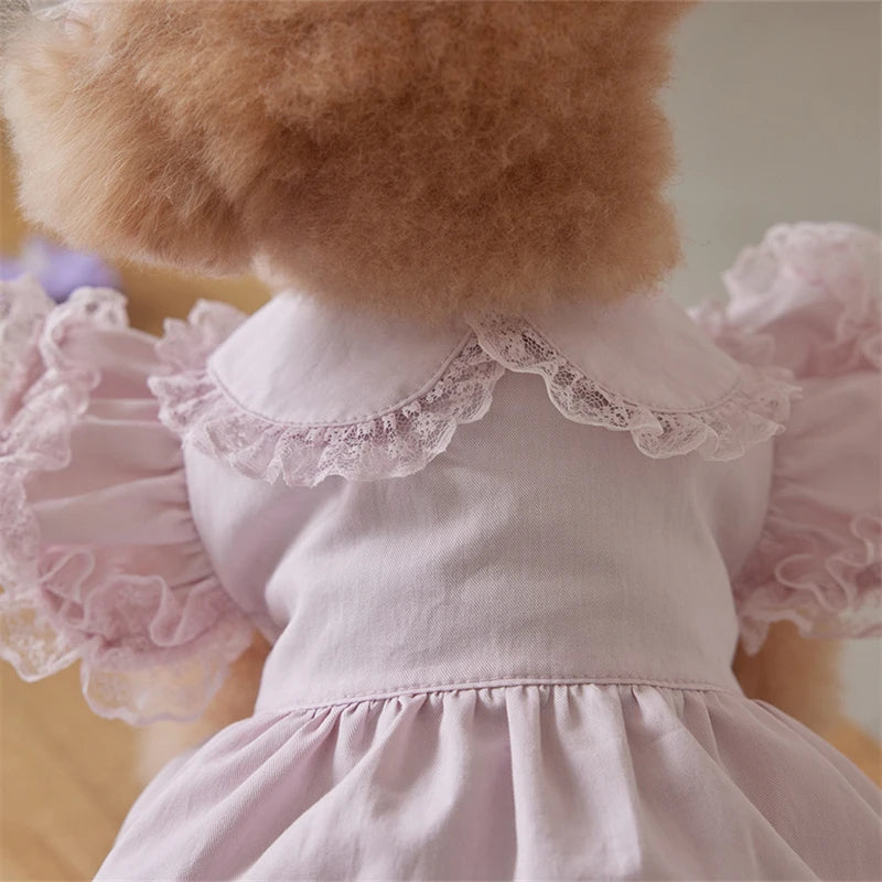 Pink Dog Dress Lace Ruffle Doll Collar Princess Dress for Small Dogs Girls Female Cat Dress Puppy Clothes