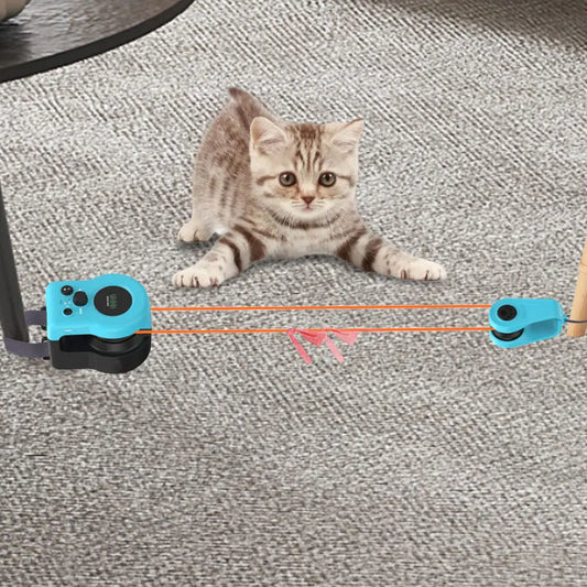Interactive Cat Toy Adjustable Speed Cat Feather Toy Treadmill DIY Mouse Hunting Toy Kitten Toy for Indoor Cats
