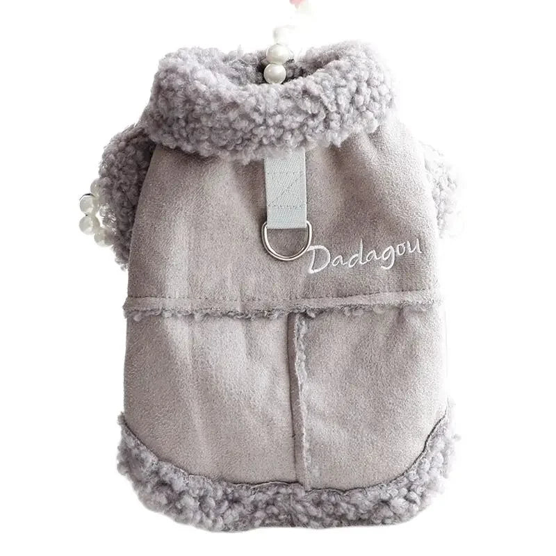 DADAGOU Fleece Lined Winter Dog Coat Jacket Warm Designer Pet Clothes for Cat/Puppy D-ring Design Thickened Puppy Outfit
