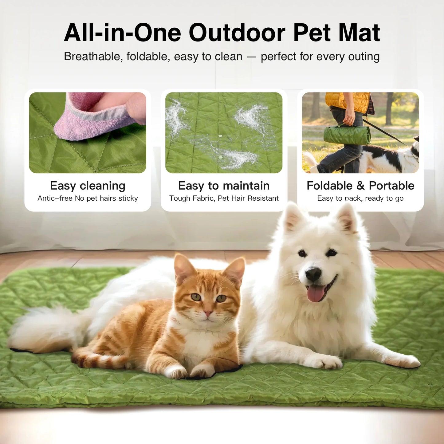 Outdoor Portable Dog Mat, Roll-Up Washable Pet Bed for Travel, Large Foldable Mat for Dogs & Cats