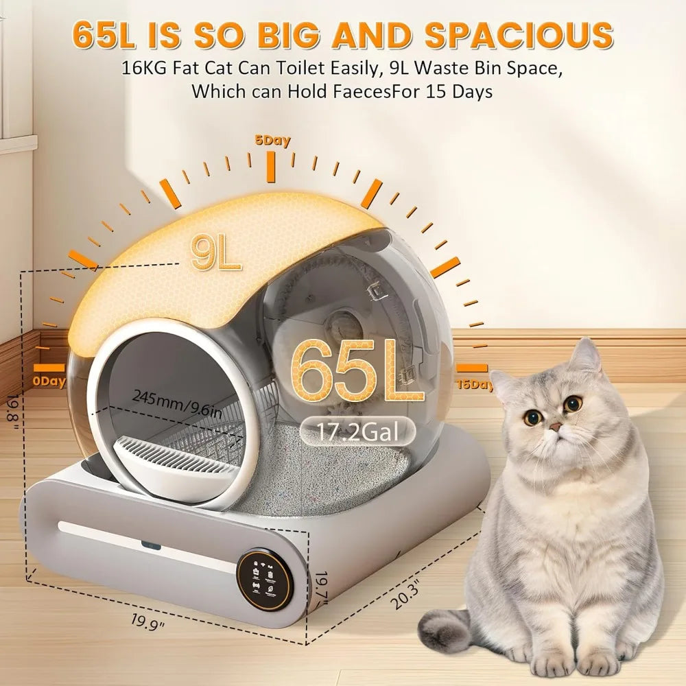 Large Capacity Automatic Self-Cleaning Cat Litter Box for Multiple Cats, 74L with APP Control and Deodorization Features