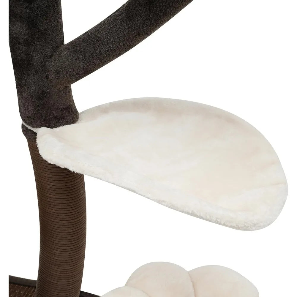Multi-Level Cat Climbing Tower with Scratching Posts and Resting Platforms, 63.8in High, 22lbs Capacity, Brown and White Design