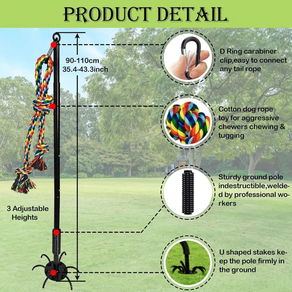 Outdoor Interactive Dog Toys,Tether Tug Outdoor Dog Toy Exercise Equipment in Yard Park with 2 Rope Toy for Large Medium Small D