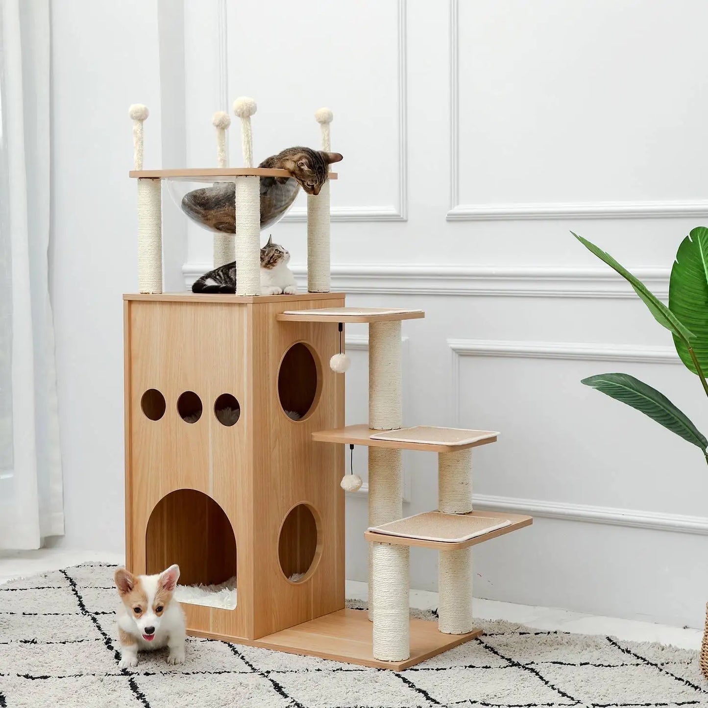 Modern Cat Tree for Large Cat Wood Cat Tower Heavy Duty with Scratch Post for Indoor Big Cats Cat Condo Sturdy Frisco Castle