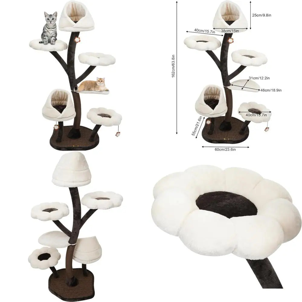 Multi-Level Cat Climbing Tower with Scratching Posts and Resting Platforms, 63.8in High, 22lbs Capacity, Brown and White Design