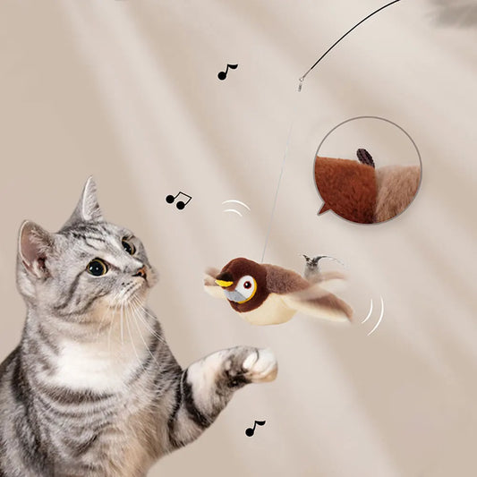 Pet Swing Sparrow Interactive Cat Toys USB Rechargeable Chirping Flapping Bird No Flying with Catnip for Indoor Touch Cats Toys