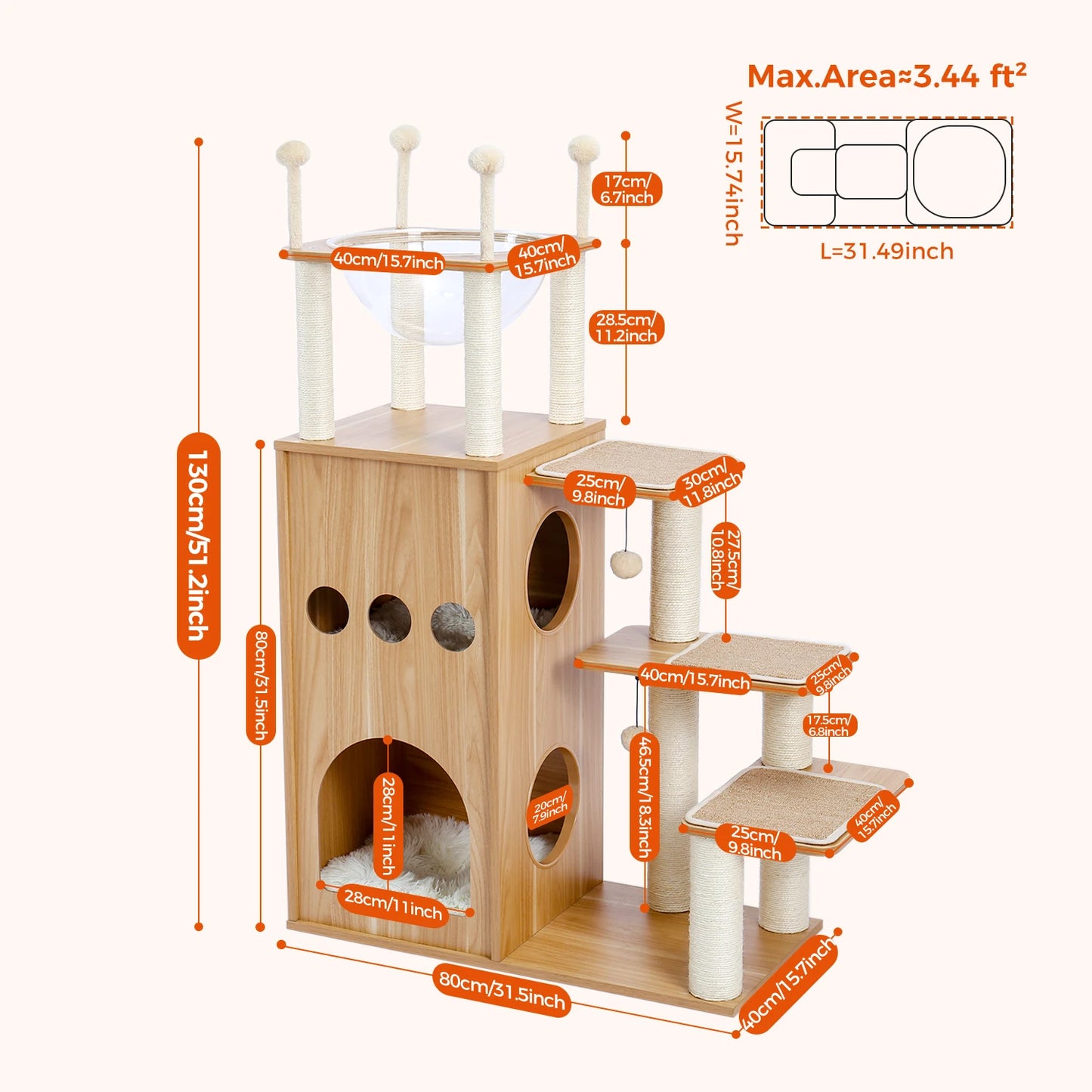 Modern Cat Tree for Large Cat Wood Cat Tower Heavy Duty with Scratch Post for Indoor Big Cats Cat Condo Sturdy Frisco Castle