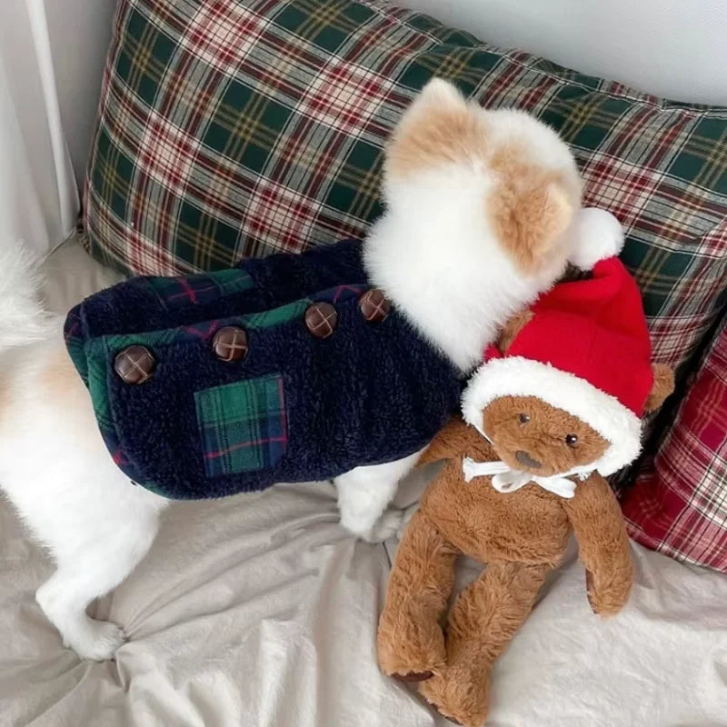 Dog Cat Winter Warm Fleece Clothes With Scarf Christmas Dog Puppy kitten Costume Jacket Vest Xmas Chihuahua French Pet Outfit
