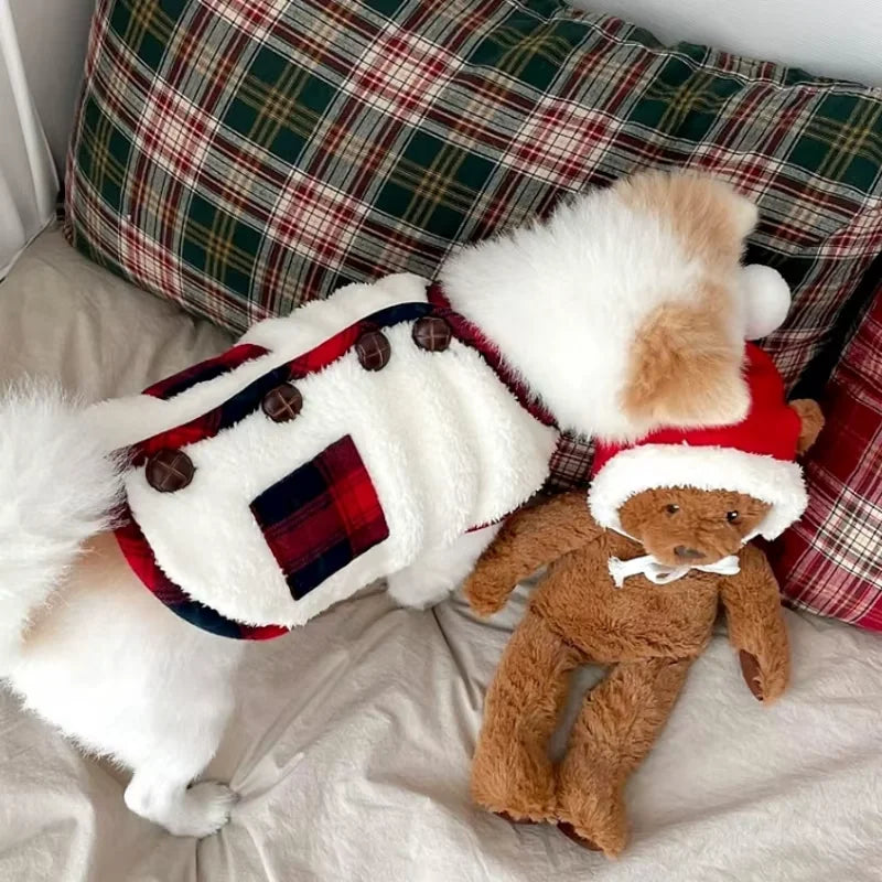 Dog Cat Winter Warm Fleece Clothes With Scarf Christmas Dog Puppy kitten Costume Jacket Vest Xmas Chihuahua French Pet Outfit