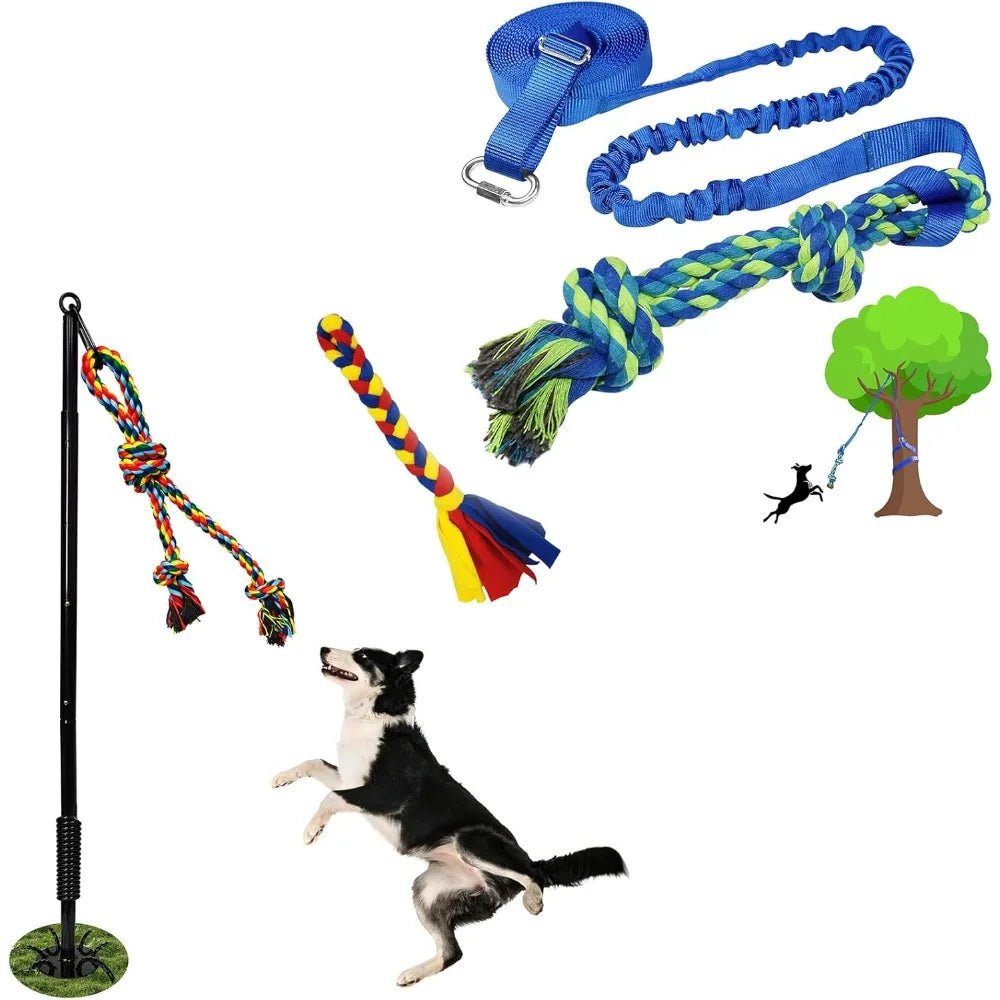 Outdoor Interactive Dog Toys,Tether Tug Outdoor Dog Toy Exercise Equipment in Yard Park with 2 Rope Toy for Large Medium Small D
