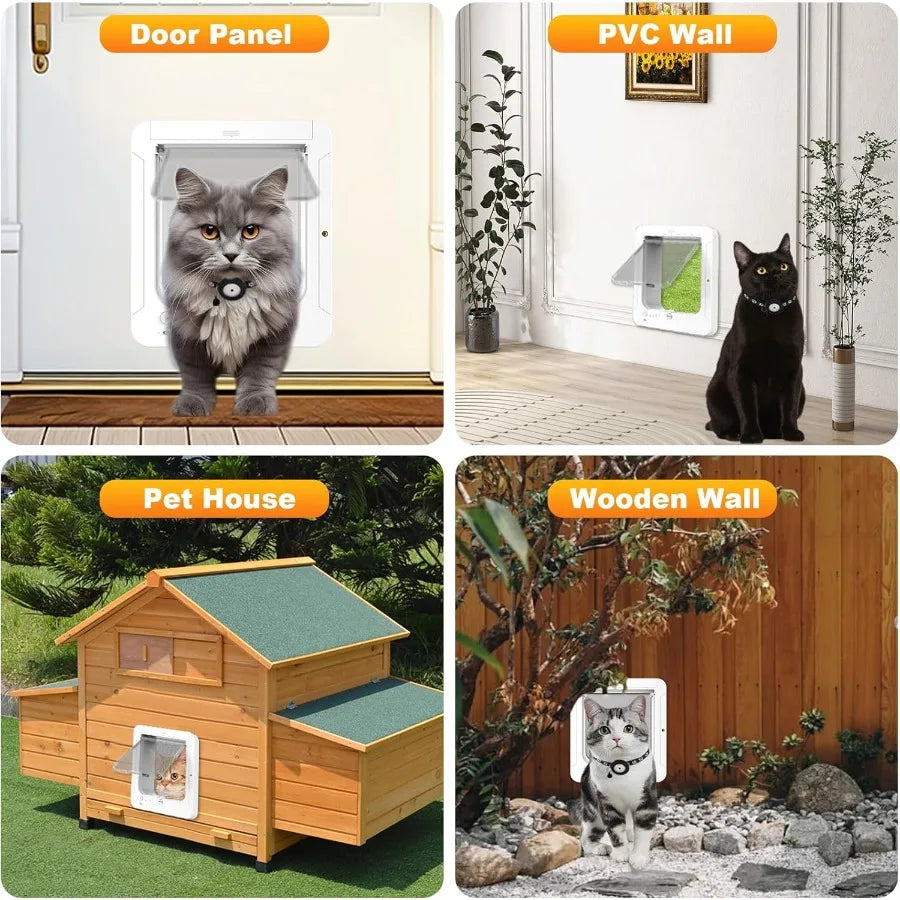 Smart Cat Door with 3 Collar Sensor RFID Cat Door Collar Activated with Remote Control 4 Way Locking Cat Flap Automatic Pet Doo