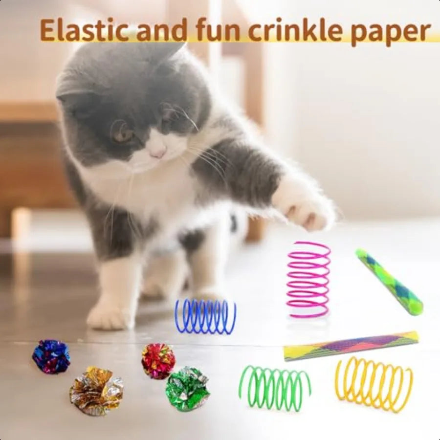 25Piece Cat Toys Kit with Rainbow Tunnel Interactive Cat Toy Bundle for Indoor Cats Kitten Playtime Variety Set Includes Feathe
