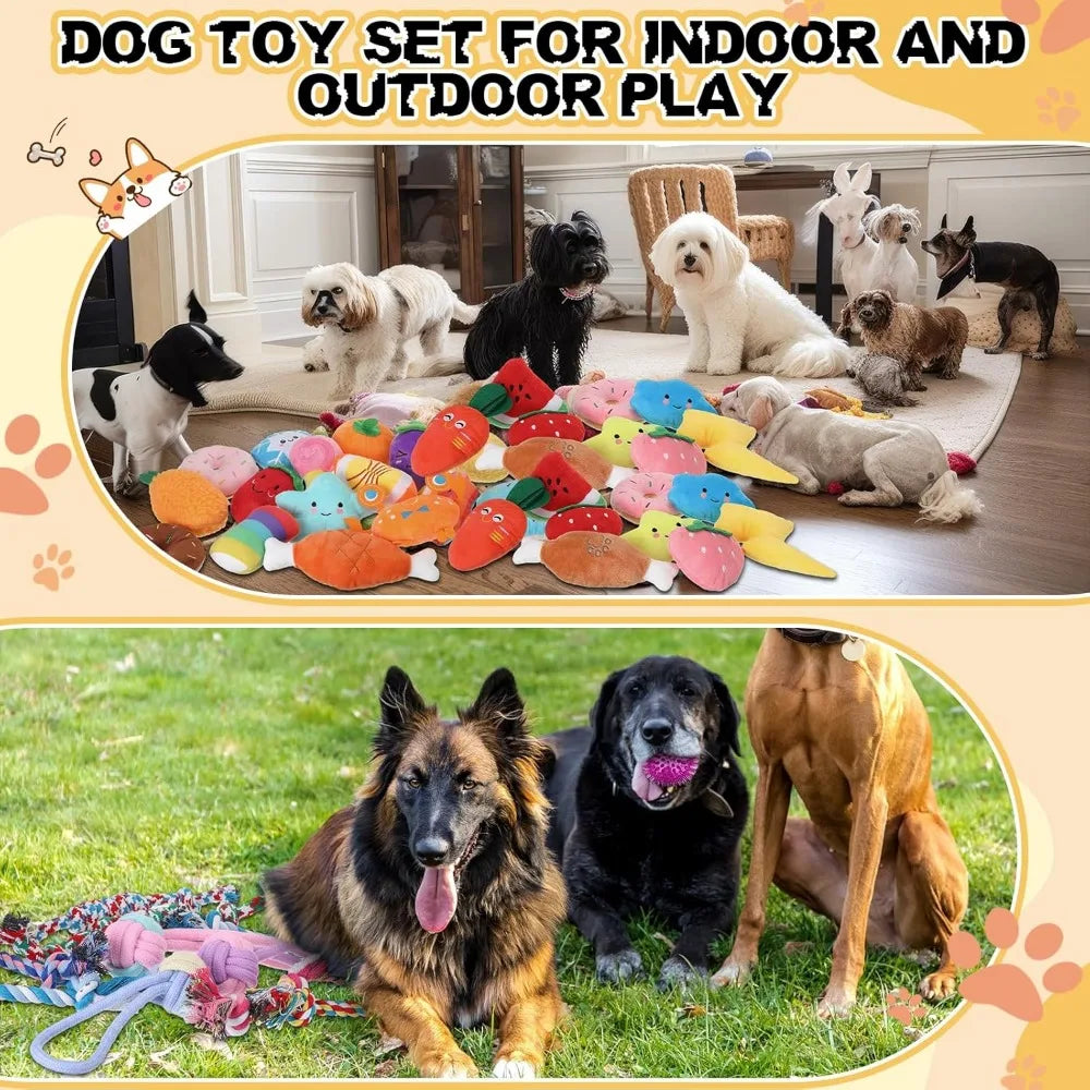 Syhood 60 Pcs Squeaky Dog Toys Bulk Stuffed Plush Chew Puppy Teething Rope Cute Spiky Chew Ball for Small Dog Pet Teething(Lovel