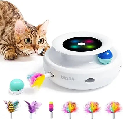 ORSDA 2in1 Interactive Toys for Indoor Cats, Timer Auto On/Off, Cat Toy Balls & Ambush Electronic Cat Mice Toy for Entertainment
