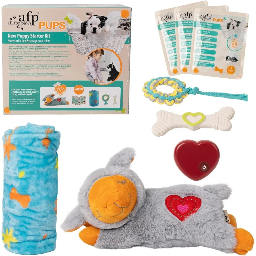 Puppy Essentials Starter Kit - New Born Dog Toys Gifts Heartbeat Puppy for Dogs, Teething Toys, Heat Packs & Cozy Blanket for Cr