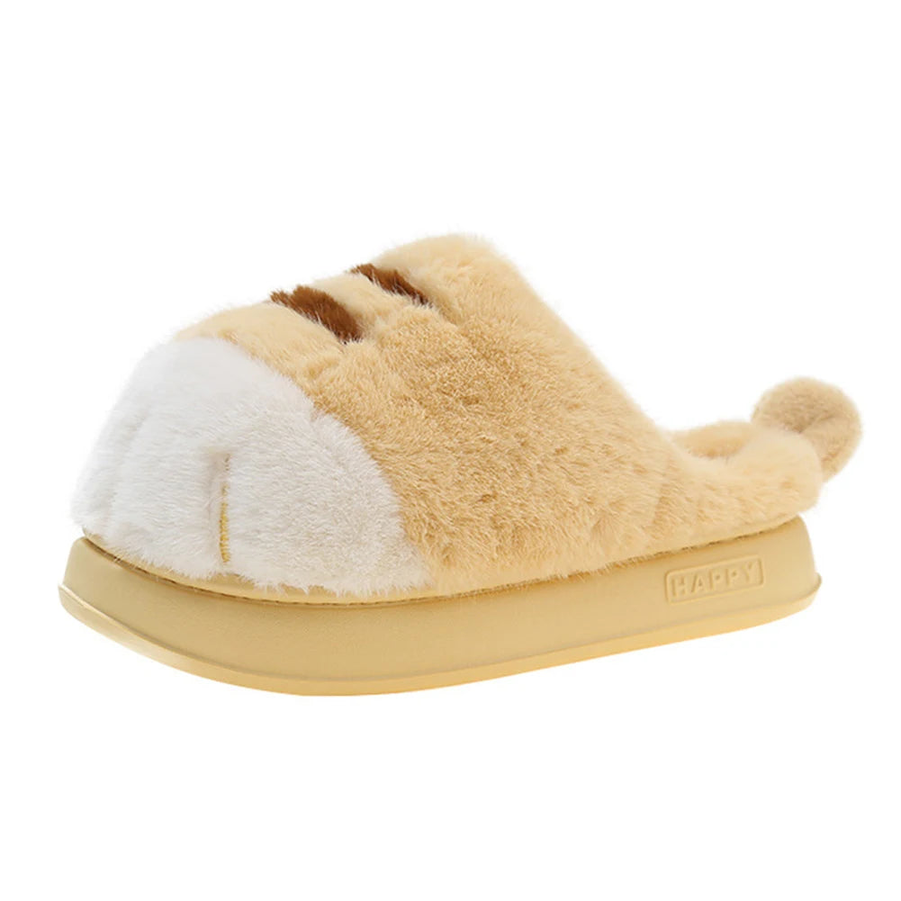 3D Cat Paw Plush Slippers Warm Slip-on House Shoes Comfortable Flat Thermal Slippers Furry Paw Couple Slippers for Men Women
