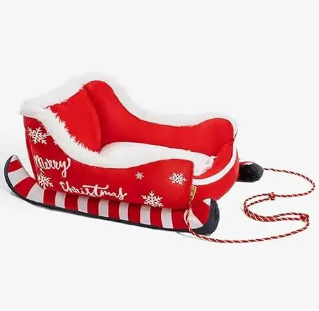 Christmas Sleigh-Themed Plush Dog and Cat Bed, 2025 Edition - Soft, Washable Holiday Pet Sofa