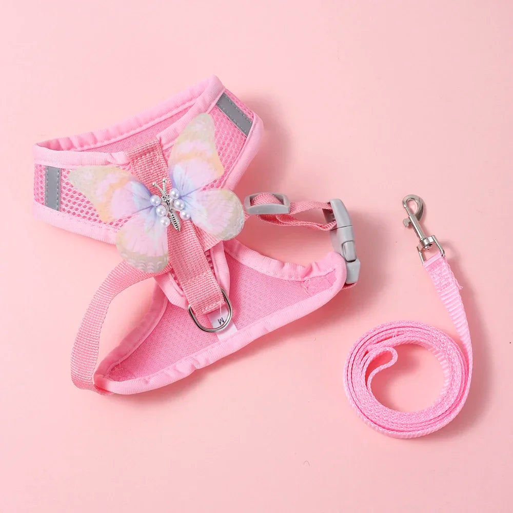 Butterfly Cute Breathable Dog Harness Set for Small Dogs Cat Puppy Chest Vest Leash Outdoor Walking Pet Accessories Summer