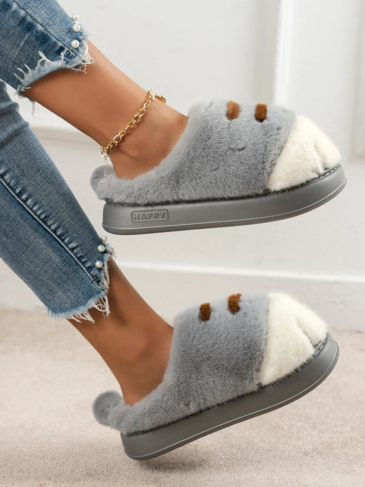 3D Cat Paw Plush Slippers Warm Slip-on House Shoes Comfortable Flat Thermal Slippers Furry Paw Couple Slippers for Men Women