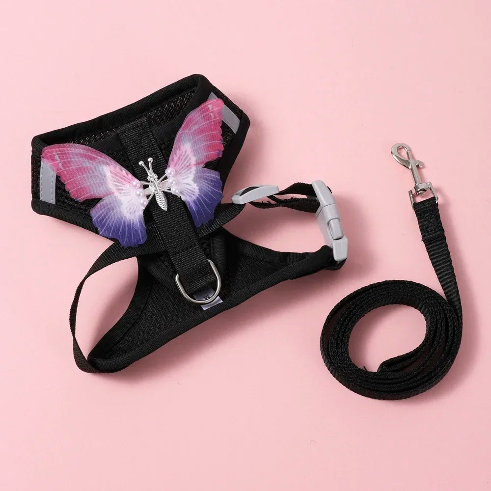 Butterfly Cute Breathable Dog Harness Set for Small Dogs Cat Puppy Chest Vest Leash Outdoor Walking Pet Accessories Summer