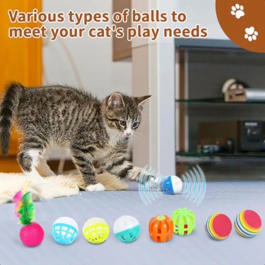 25Piece Cat Toys Kit with Rainbow Tunnel Interactive Cat Toy Bundle for Indoor Cats Kitten Playtime Variety Set Includes Feathe