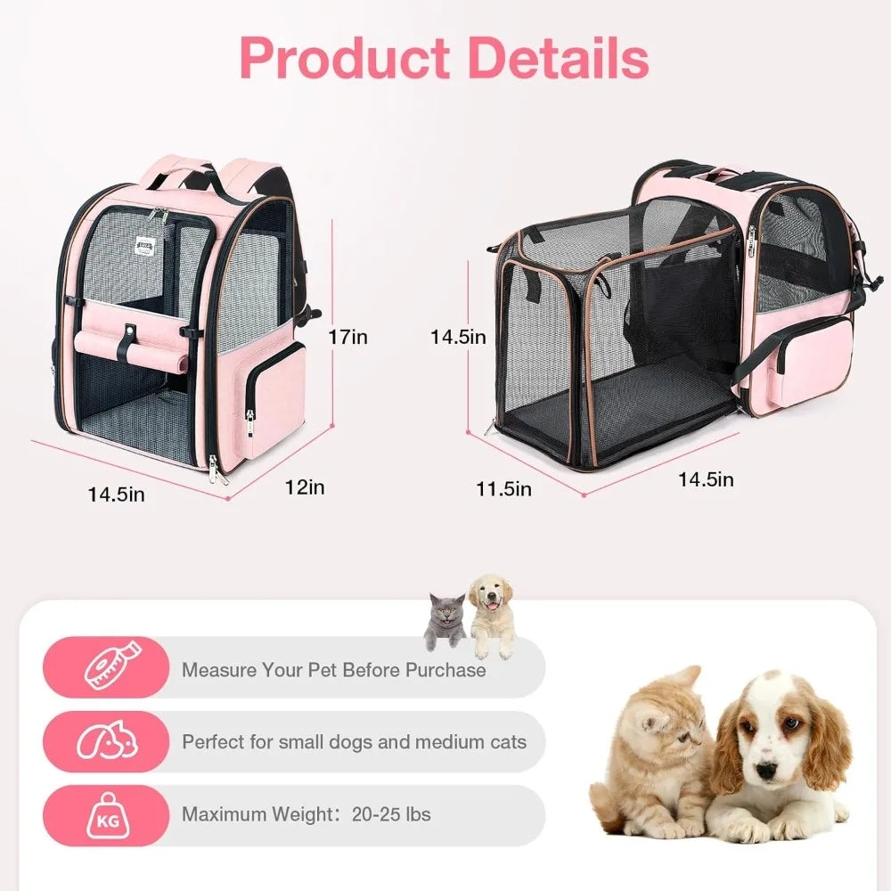 Large Cat Backpack Carrier Expandable Foldable Pet Carrier Backpack for Small Dogs Puppy Medium Cats Fit Up to 18 Lbs