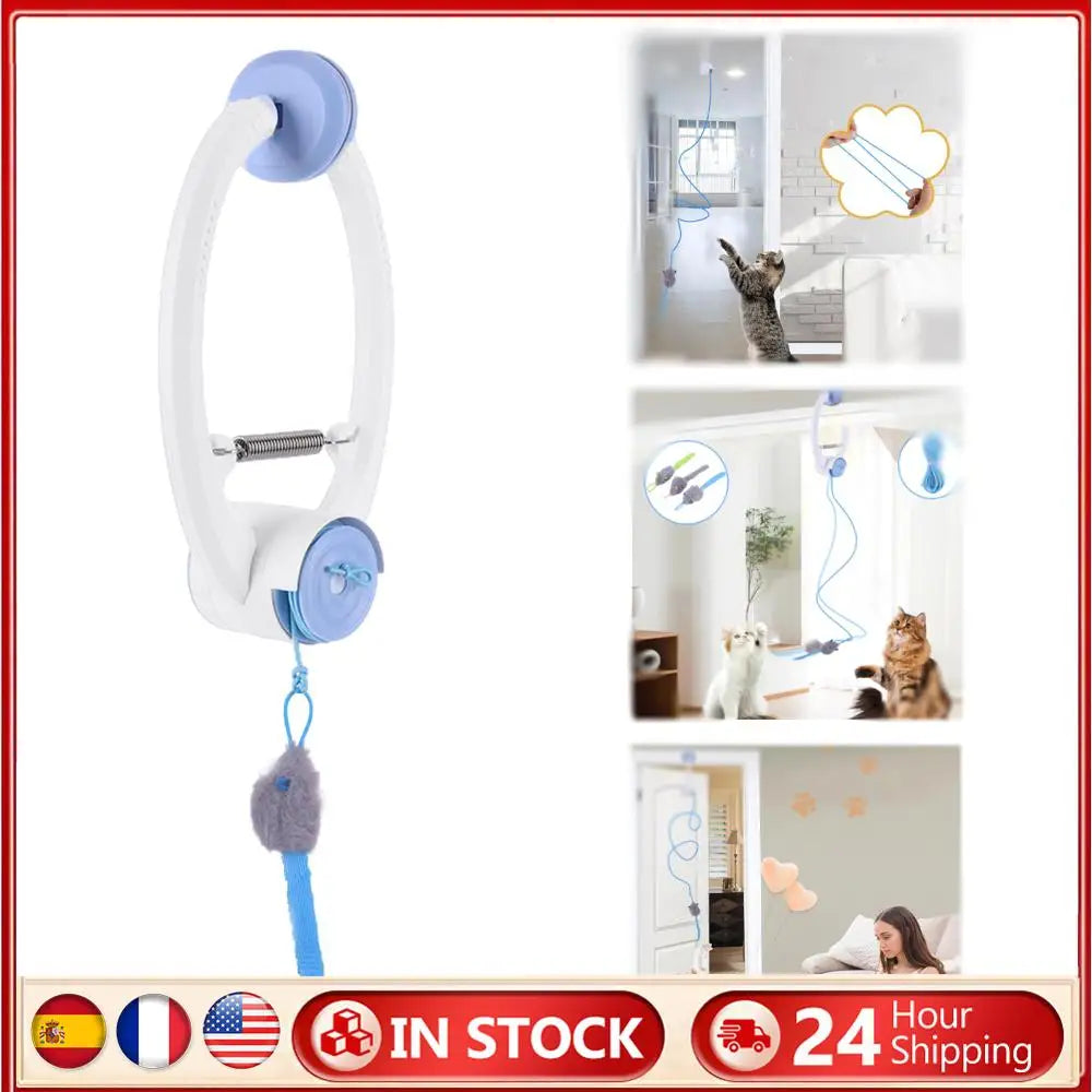 Door Hanging Automatic Retractable Kitten Toys with 3 Catnip Mice Independent Play Hanging Door Cat Toys for Bored Cats