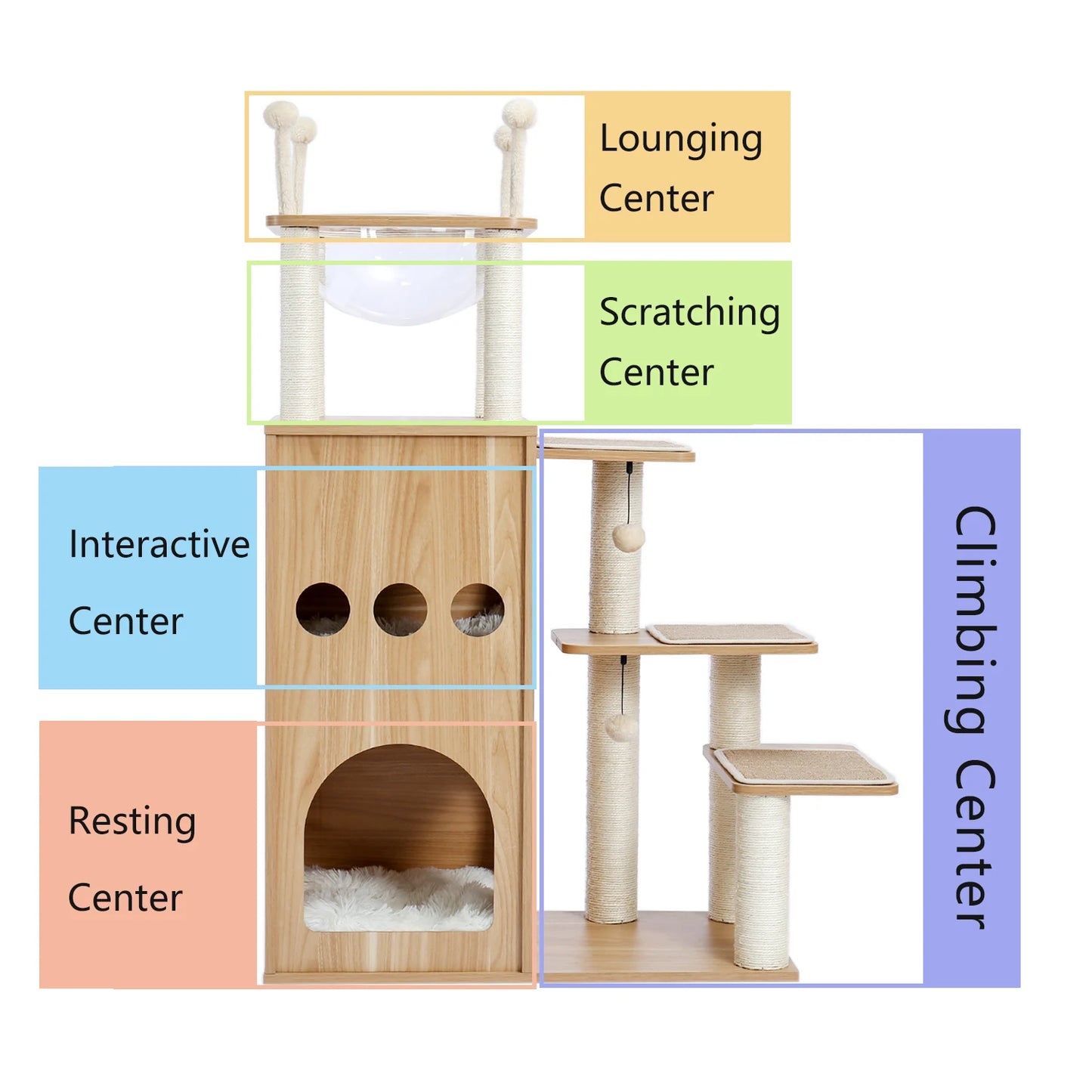 Modern Cat Tree for Large Cat Wood Cat Tower Heavy Duty with Scratch Post for Indoor Big Cats Cat Condo Sturdy Frisco Castle