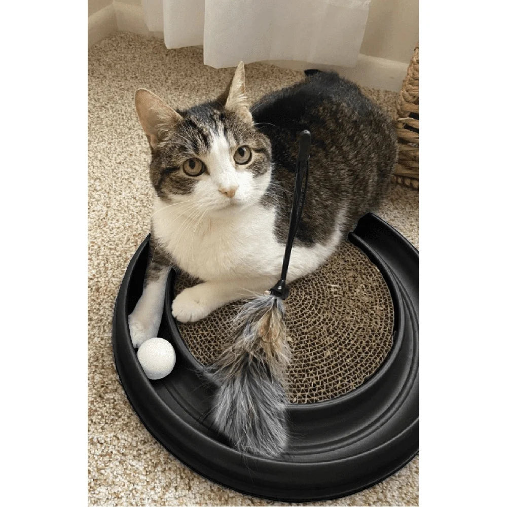 Turbo Scratcher Interactive Cat Toy and Scratcher Engaging Ball Track Durable Replaceable Scratch Pad Non-Skid Feet Feline Fun