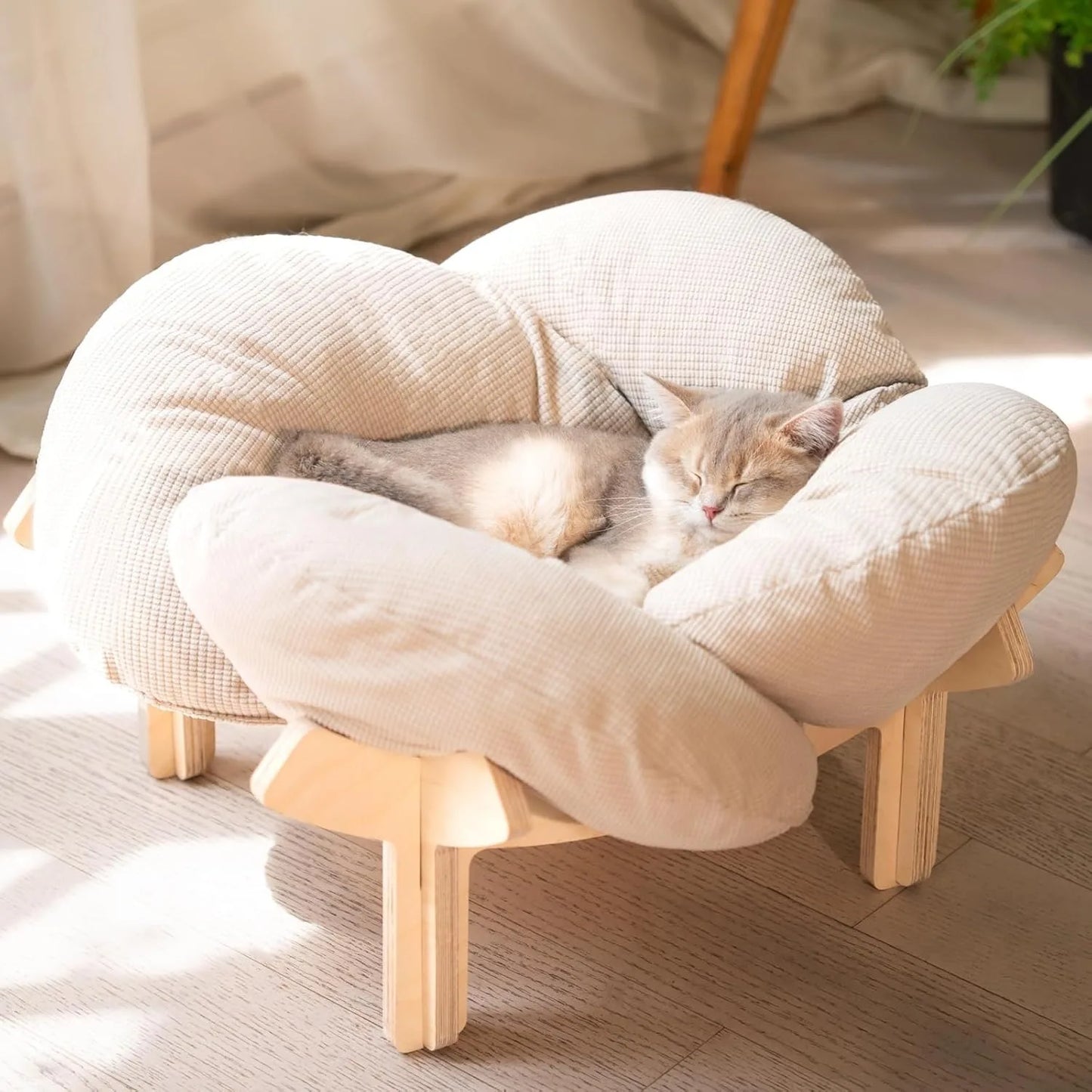 Elevated cat bed wooden soft cushion fluffy pet sofa indoor cat sofa suitable for small dogs and cats furniture (large)