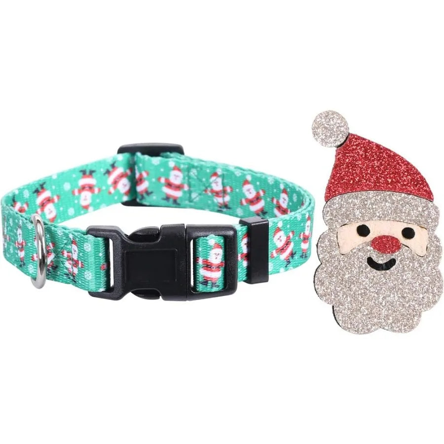 2 Pack Christmas Dog Collar Adjustable with Father Christmas and Xmas Tree Accessories