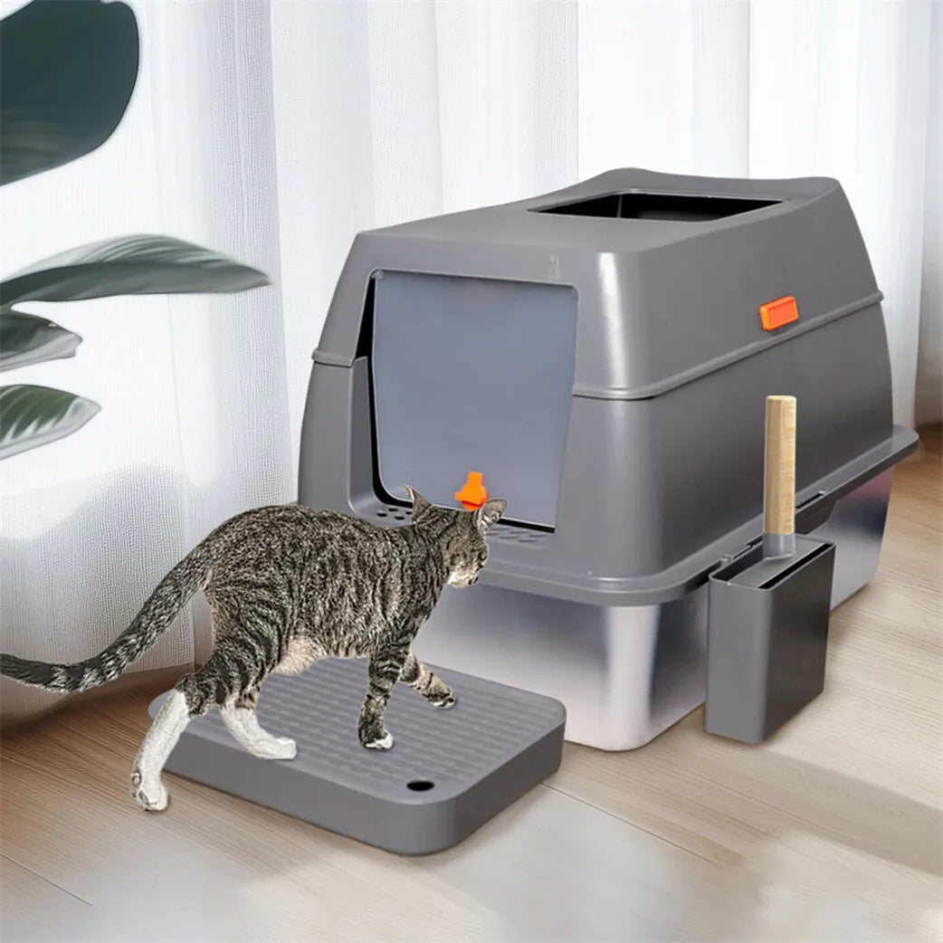 4-Style Cat Litter Box with Lid Large Kitty Litter Box Enclosed with High Sided Enclosure Scoop Non-Sticky