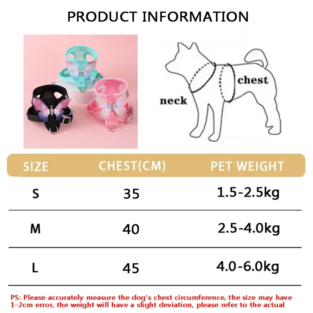 Butterfly Cute Breathable Dog Harness Set for Small Dogs Cat Puppy Chest Vest Leash Outdoor Walking Pet Accessories Summer