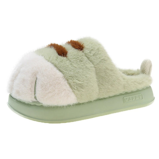 3D Cat Paw Plush Slippers Warm Slip-on House Shoes Comfortable Flat Thermal Slippers Furry Paw Couple Slippers for Men Women