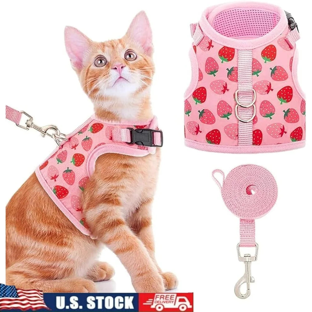 Escape Proof Cat Harness with Leash Fashionable Breathable Mesh Adjustable Vest Small Dogs Puppies Outdoor Walking Safety