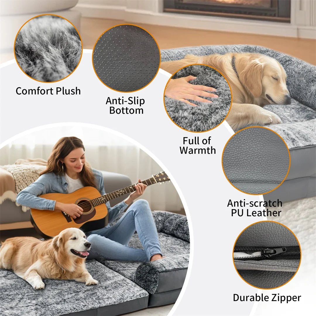 180cm Long Human-Size Giant Dog Bed Foldable Calming Pet Dog Bed Plush Cover Orthopedic