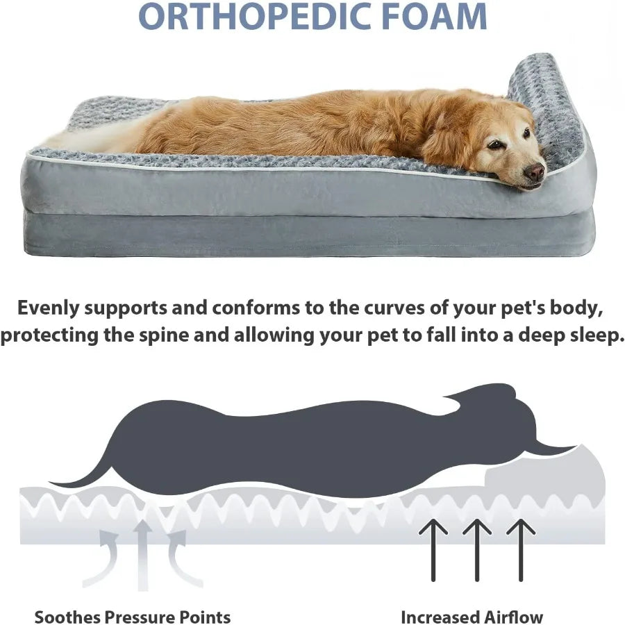 Orthopedic Dog Beds for Large DogsWaterproof Sofa Pet Bed with Removable Washable Cover Big Dog Bed with Waterproof Lining and