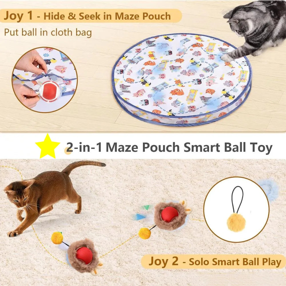 Interactive Cat Toy with a Rolling Ball And Hunting Cover - Motion-Sensing Rechargeable Indoor Cat Hide-And-Seek Game in Durable