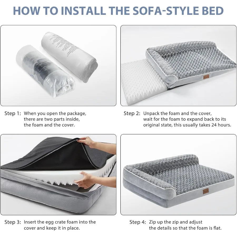 Orthopedic Dog Beds for Large DogsWaterproof Sofa Pet Bed with Removable Washable Cover Big Dog Bed with Waterproof Lining and